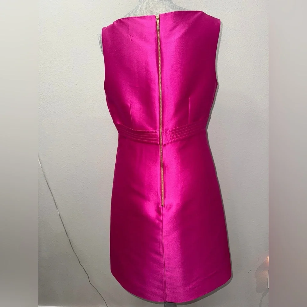 kate spade Hot Pink Satin V-Neck Mini Dress with Bow - Picture 3 of 4